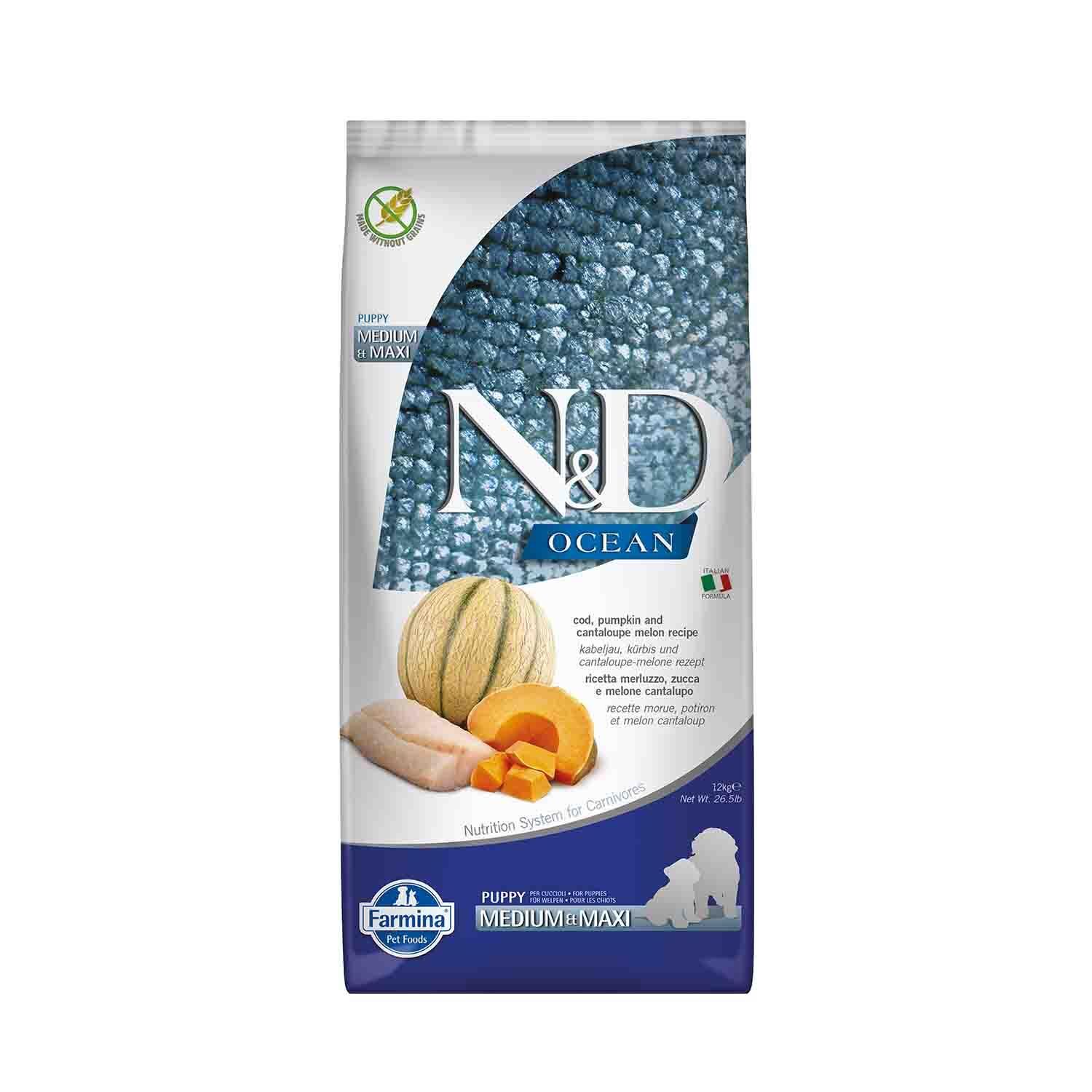 N&D Ocean Morina Balıklı Balkabaklı ve Kavunlu Yavru Köpek Maması 12 kg