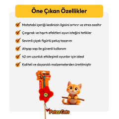 PetzzCats Flower Matatabi ve Çıngırak Sesli Kedi Oltası Oyuncağı Kırmızı 42 Cm