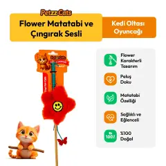 PetzzCats Flower Matatabi ve Çıngırak Sesli Kedi Oltası Oyuncağı Kırmızı 42 Cm