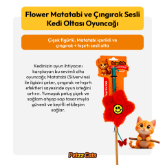 PetzzCats Flower Matatabi ve Çıngırak Sesli Kedi Oltası Oyuncağı Kırmızı 42 Cm