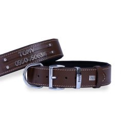 Doggie Konfor Deri Çift İsimlikli Köpek Boyun Tasması Small Kahverengi 4x47-55 Cm