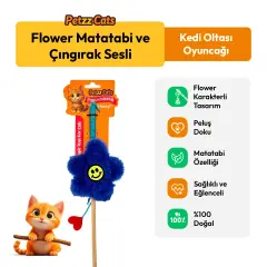 PetzzCats Flower Matatabi ve Çıngırak Sesli Kedi Oltası Oyuncağı Mavi 42 Cm
