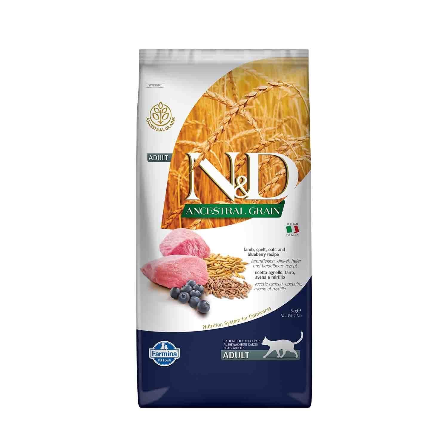 N&D Düşük Tahıllı Kuzu Etli Yaban Mersinli Yetişkin Kedi Maması 5 kg