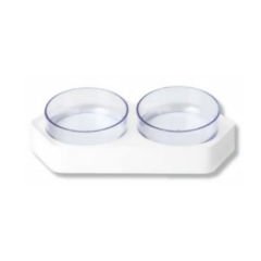 Pawise Standlı Çift Hazneli Plastik Kedi ve Köpek Mama ve Su Kabı Beyaz 2x400 Ml