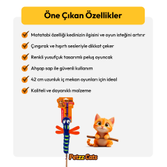 PetzzCats DragonFly Matatabi ve Çıngırak Sesli Kedi Oltası Oyuncağı Mavi 42 Cm
