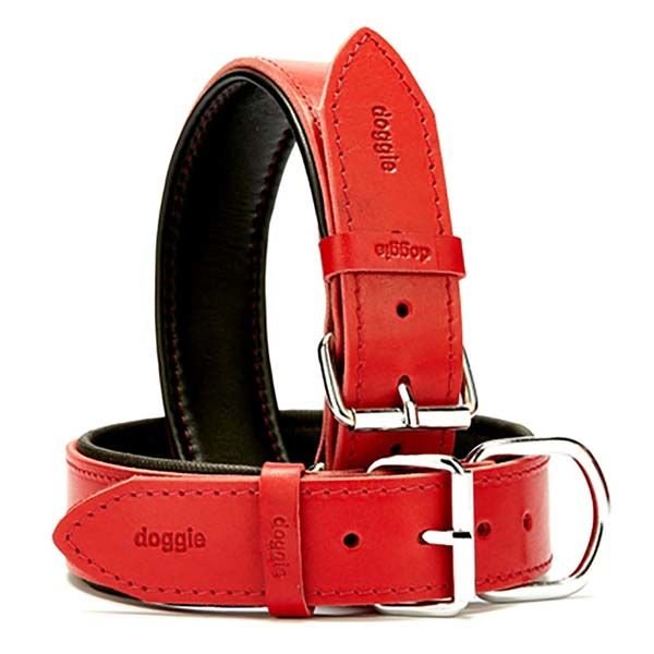 Doggie Fırstclass Köpek Deri Boyun Tasması Medium Kırmızı 4x52-60 Cm