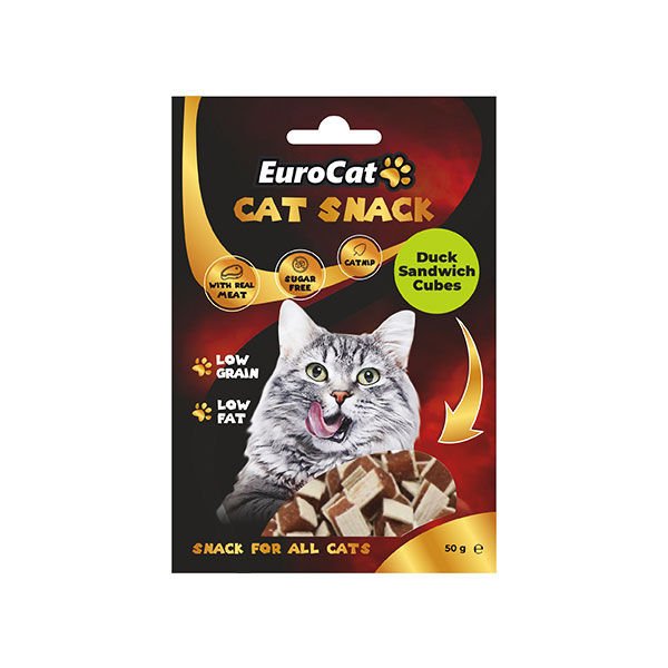 Euro Cat Ördekli Düşük Tahıllı Catnipli Küp Sandviç Kedi Ödül Maması 50 Gr