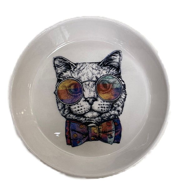Petzz Kedi Desenli Kedi Seramik Mama ve Su Kabı Medium Siyah 230 Ml 14x2.5 Cm