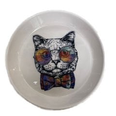 Petzz Kedi Desenli Kedi Seramik Mama ve Su Kabı Medium Siyah 230 Ml 14x2.5 Cm