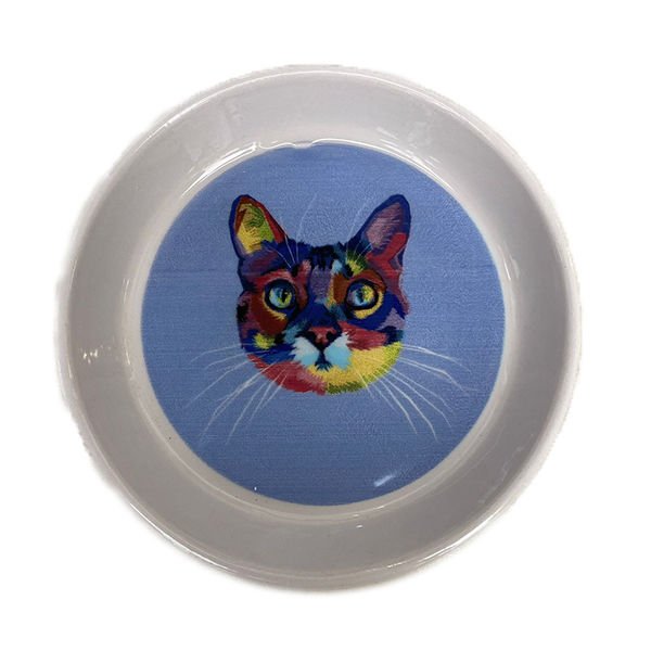 Petzz Kedi Desenli Kedi Seramik Mama ve Su Kabı Medium Mavi 230 Ml 14x2.5 Cm
