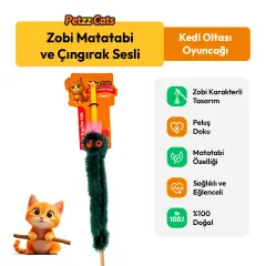 PetzzCats Zobi Matatabi ve Çıngırak Sesli Kedi Oltası Oyuncağı Yeşil 42 Cm