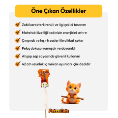 PetzzCats Zobi Matatabi ve Çıngırak Sesli Kedi Oltası Oyuncağı Beyaz 42 Cm