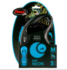 Flexi Neon Reflektörlü Şerit Otomatik Köpek Gezdirme Tasması Mavi Medium 5 Mt