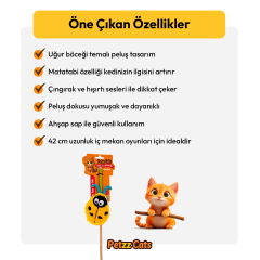 PetzzCats LadyBird Matatabi ve Çıngırak Sesli Kedi Oltası Oyuncağı Mavi/Sarı 42 Cm