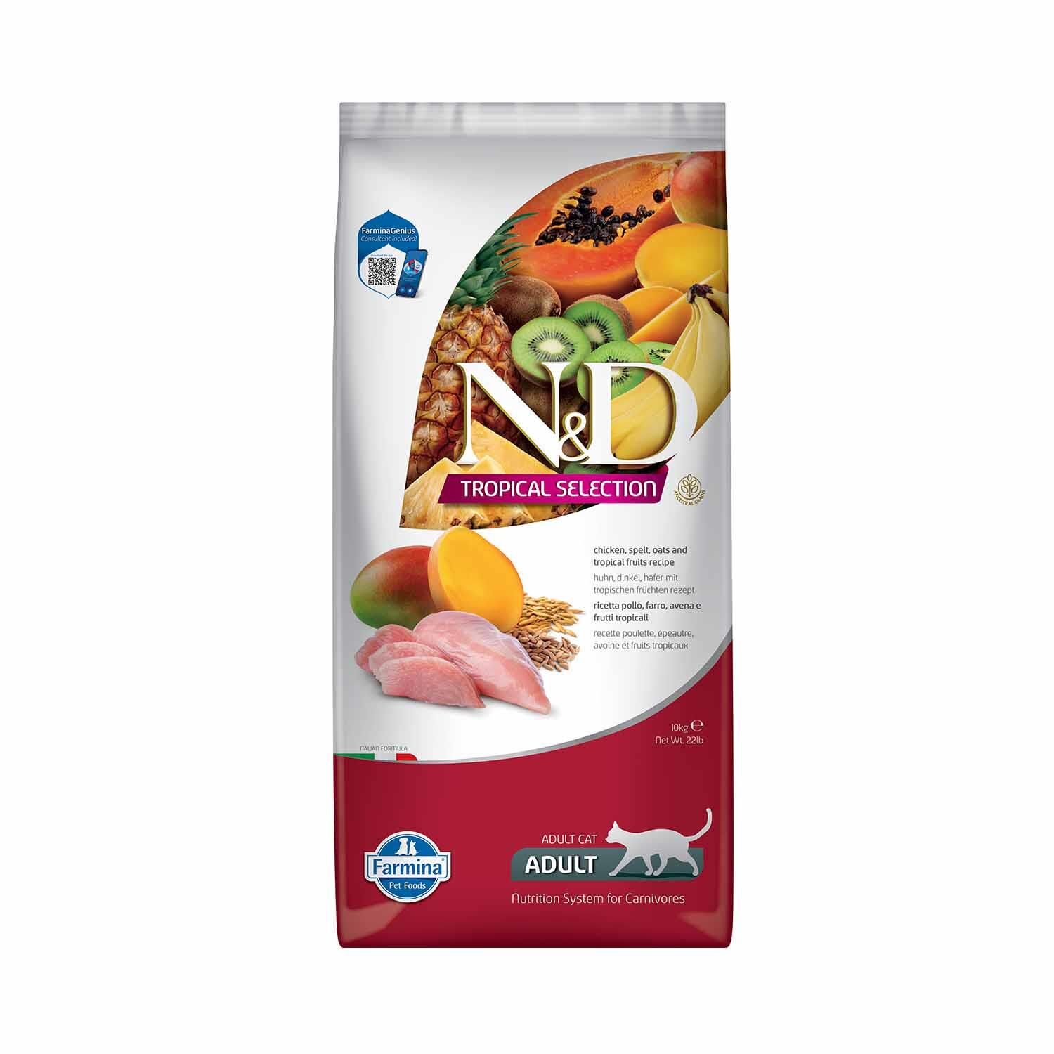 N&D Tropical Selection Düşük Tahıllı Tavuklu ve Tropikal Meyveli Yetişkin Kedi Maması 10 kg