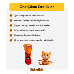 PetzzCats LadyBird Matatabi ve Çıngırak Sesli Kedi Oltası Oyuncağı Kırmızı/Siyah 42 Cm