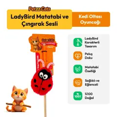 PetzzCats LadyBird Matatabi ve Çıngırak Sesli Kedi Oltası Oyuncağı Kırmızı/Pembe 42 Cm