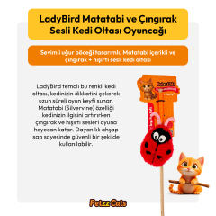 PetzzCats LadyBird Matatabi ve Çıngırak Sesli Kedi Oltası Oyuncağı Kırmızı/Pembe 42 Cm