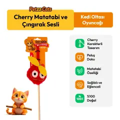 PetzzCats Cherry Matatabi ve Çıngırak Sesli Kedi Oltası Oyuncağı Kırmızı 42 Cm