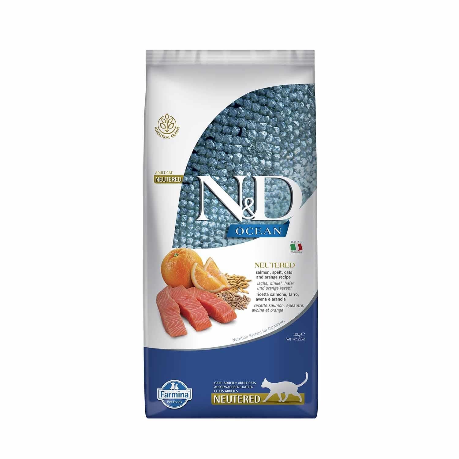 N&D Düşük Tahıllı Somon Balıklı ve Portakallı Kısırlaştırılmış Yetişkin Kedi Maması 10 kg