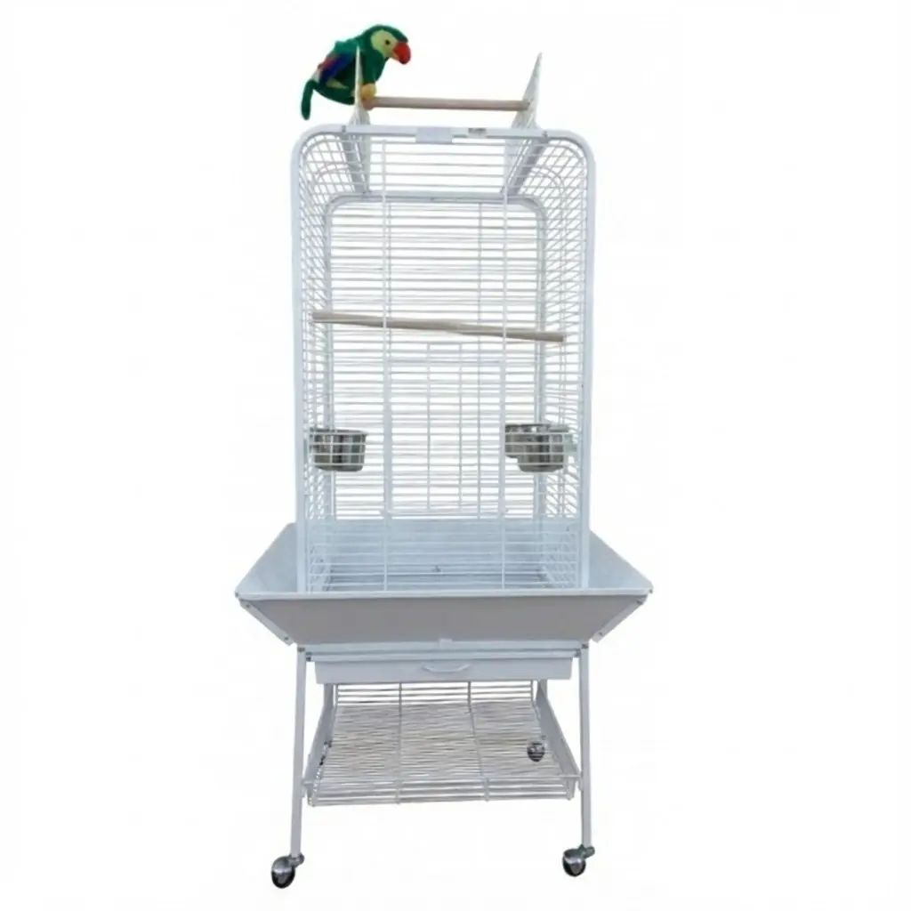 Dayang Ayaklı Geniş Papağan Eğitim Kafesi Beyaz 59x59x152 Cm