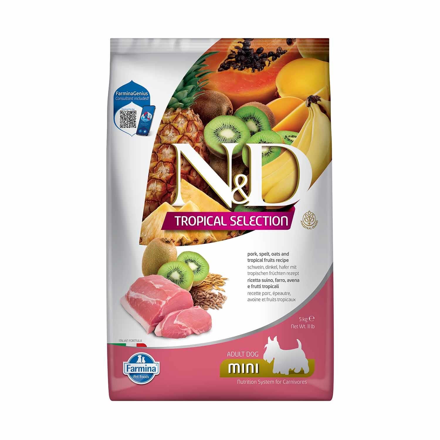 N&D Tropical Selection Düşük Tahıllı Domuz Etli ve Tropikal Meyveli Küçük Irk Yetişkin Köpek Maması 5 kg