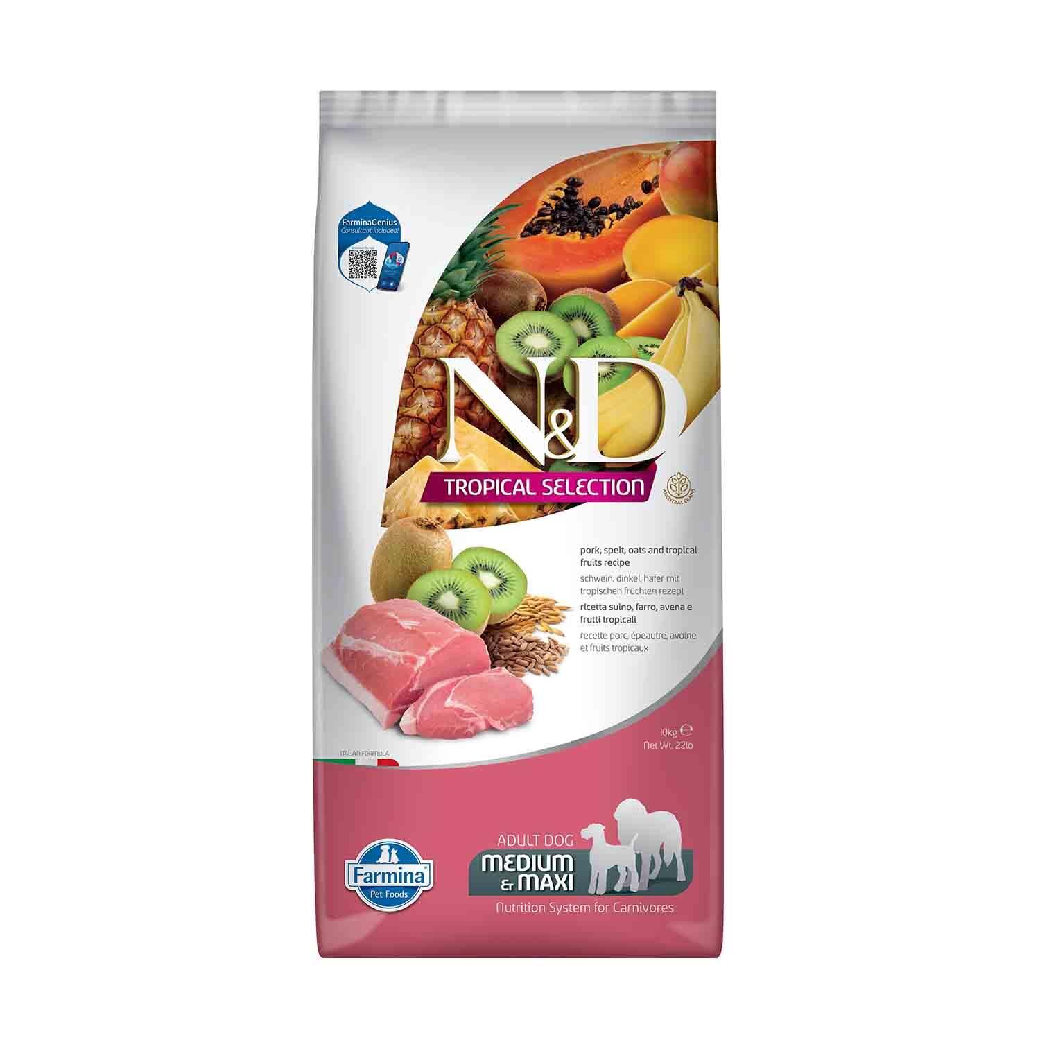 N&D Tropical Selection Düşük Tahıllı Domuzlu ve Tropikal Meyveli Orta ve Büyük Irk Yetişkin Köpek Maması 10 kg
