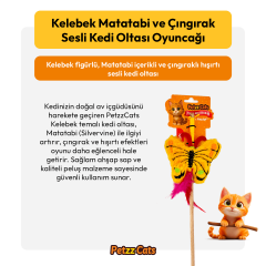 PetzzCats Kelebek Matatabi ve Çıngırak Sesli Kedi Oltası Oyuncağı Sarı 42 Cm