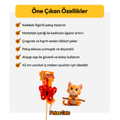 PetzzCats Kelebek Matatabi ve Çıngırak Sesli Kedi Oltası Oyuncağı Kırmızı 42 Cm