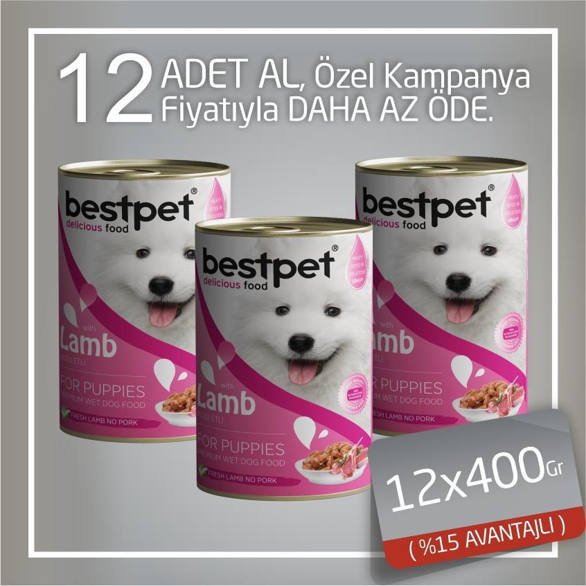 Bestpet Kuzulu Jöleli  Yavru Köpek Konservesi 12x400 Gr