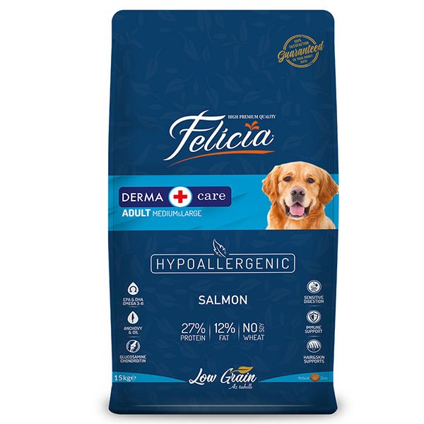 Felicia Düşük Tahıllı Hipoalerjenik Somonlu Orta ve Büyük Irk Yetişkin Köpek Maması 15 Kg