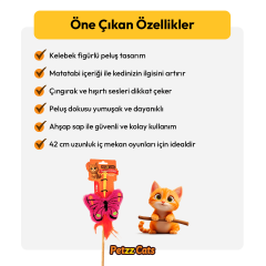PetzzCats Kelebek Matatabi ve Çıngırak Sesli Kedi Oltası Oyuncağı Pembe 42 Cm