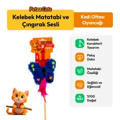PetzzCats Kelebek Matatabi ve Çıngırak Sesli Kedi Oltası Oyuncağı Mavi 42 Cm