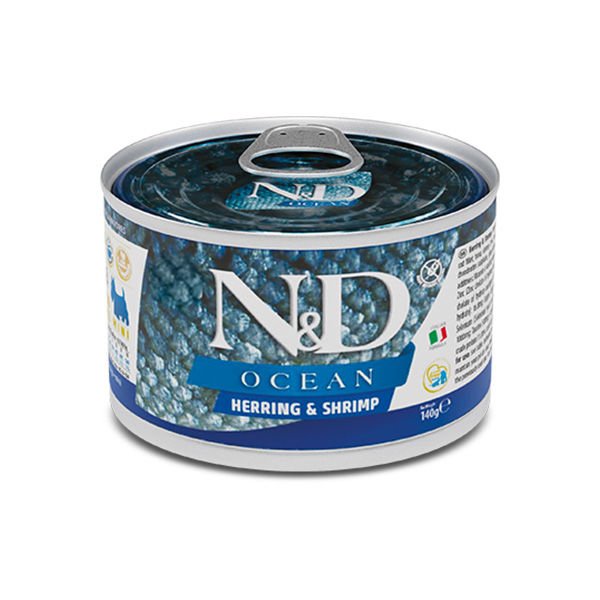 N&D Ocean Ringa Balığı ve Karidesli Mini Irk Konserve Yaş Köpek Maması 140 Gr