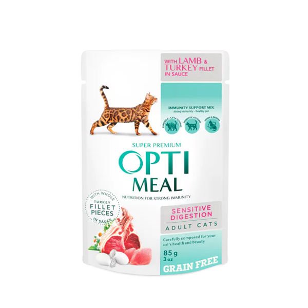 Optimeal Sensitive Digestion Kuzu Etli ve Hindili Konserve Yetişkin Kedi Maması 85 Gr