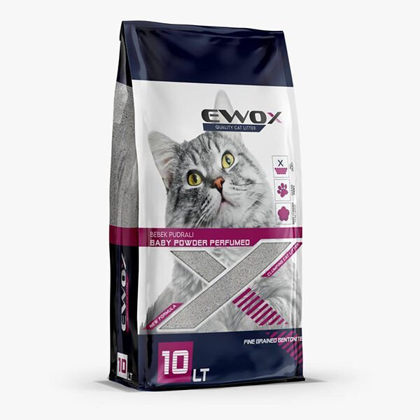 Ewox Bentonit Bebek Pudralı Topaklanan Kalın Taneli Kedi Kumu 10 Lt