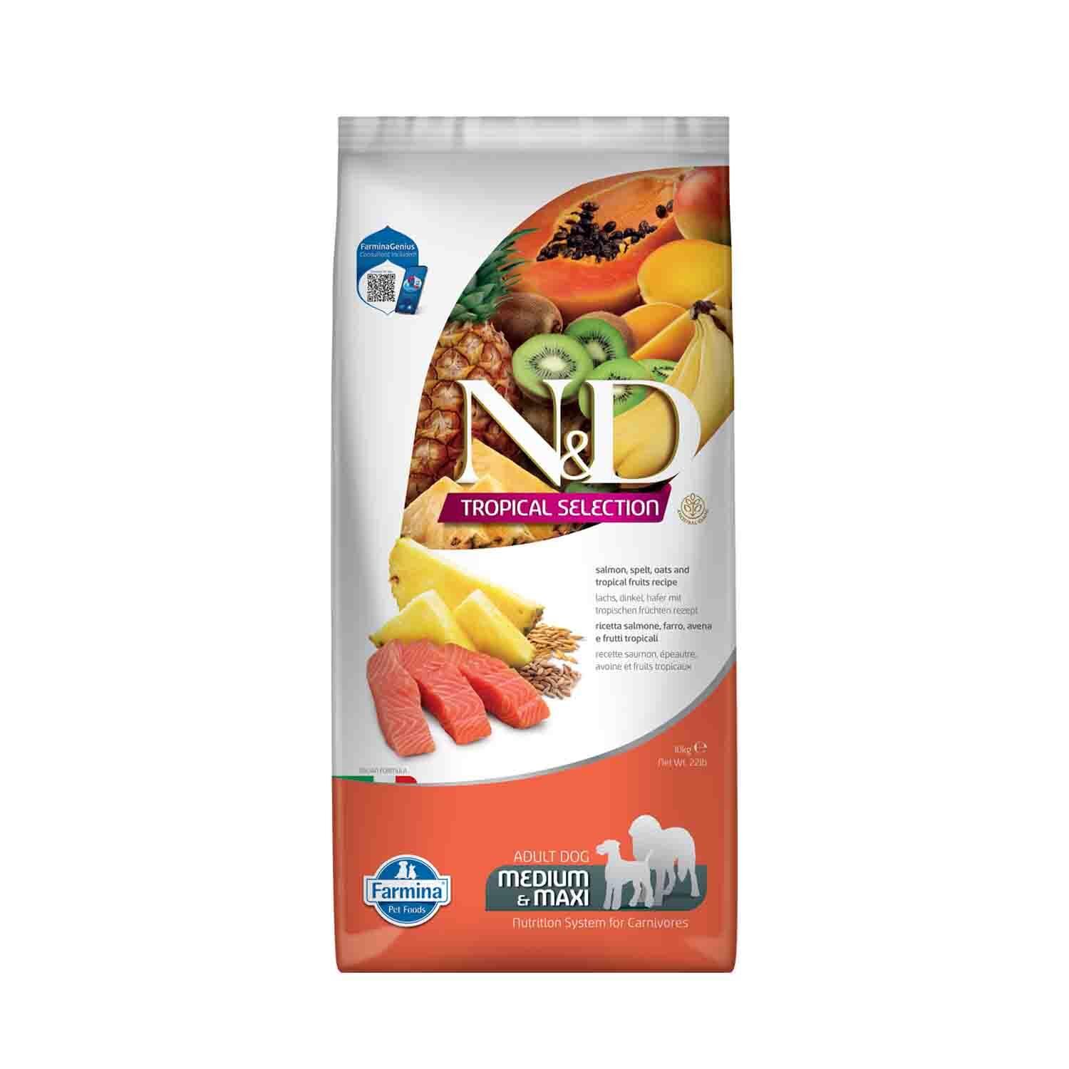 N&D Tropical Selection Düşük Tahıllı Somonlu ve Tropikal Meyveli Orta ve Büyük Irk Yetişkin Köpek Maması 10 kg