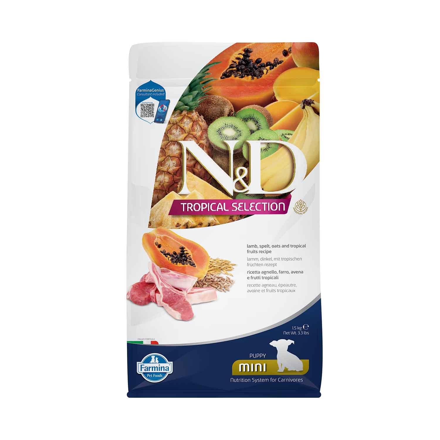 N&D Tropical Selection Düşük Tahıllı Kuzu Etli ve Tropikal Meyveli Küçük Irk Yavru Köpek Maması 1,5 kg