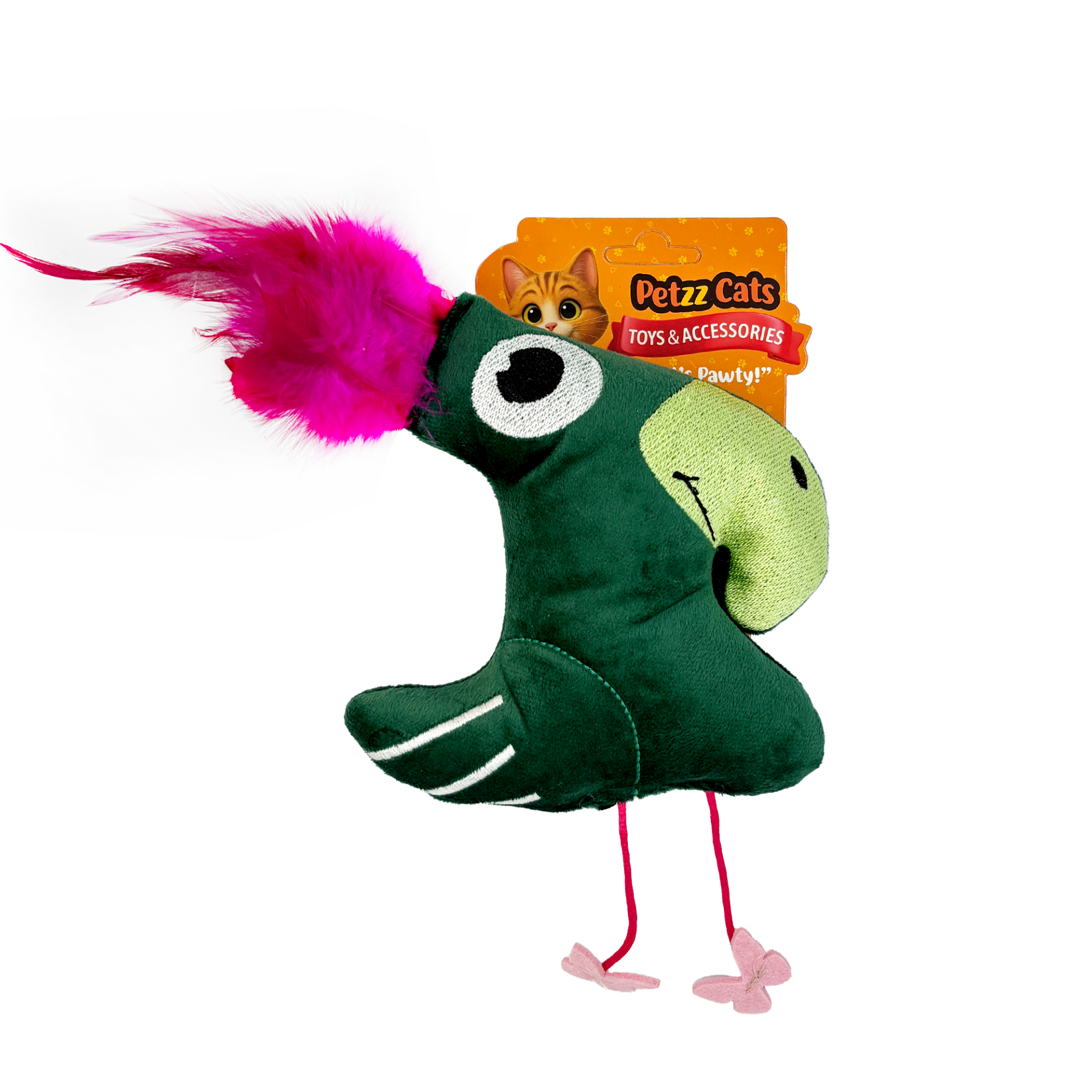 PetzzCats Parrot Matatabi ve Çıngırak Sesli Peluş Kedi Oyuncağı Yeşil 26x19 Cm