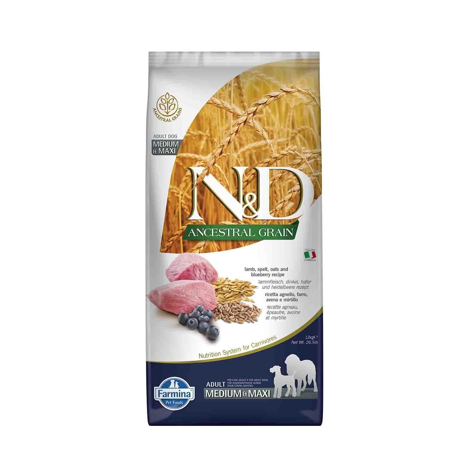 N&D Düşük Tahıllı Kuzu Etli Yaban Mersinli Orta ve Büyük Irk Yetişkin Köpek Maması 12 kg