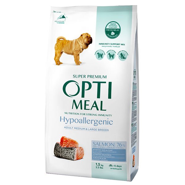Optimeal Hypoalerjenik Orta ve Büyük Irklar için Somonlu Yetişkin Köpek Maması 1.5 Kg