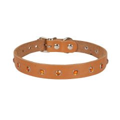 Cattie Gerçek Deriden Taşlı Kedi Boyun Tasması Xxlarge Camel 1.5x27-33 Cm