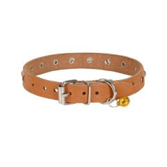 Cattie Gerçek Deriden Taşlı Kedi Boyun Tasması Xxlarge Camel 1.5x27-33 Cm