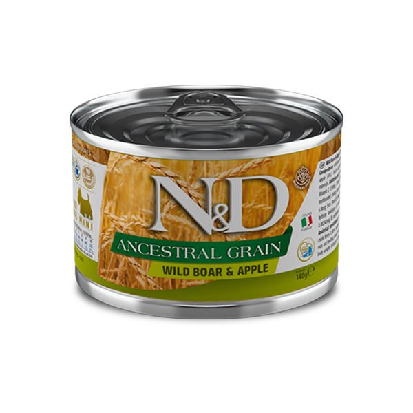 N&D Ancestral Grain Tahılsız Yaban Domuzu ve Elmalı Mini Irk Konserve Yaş Köpek Maması 140 Gr