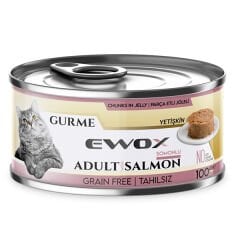 Ewox Gurme Somonlu Parça Etli Tahılsız Yetişkin Kedi Konservesi 100 Gr