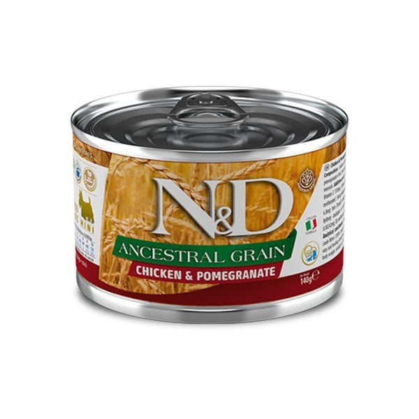 N&D Ancestral Grain Tahılsız Tavuklu ve Narlı Mini Irk Konserve Yaş Köpek Maması 140 Gr
