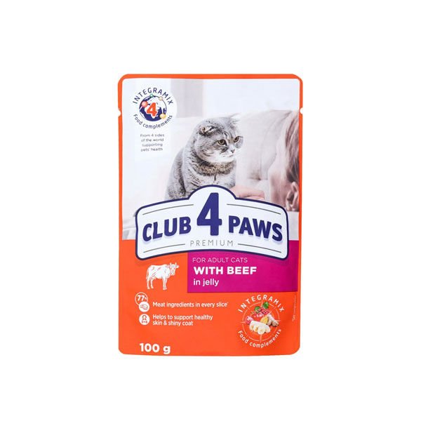Club4Paws Premium Jöleli Dana Etli Pouch Konserve Kedi Maması 100 Gr