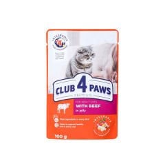 Club4Paws Premium Jöleli Dana Etli Pouch Konserve Kedi Maması 100 Gr