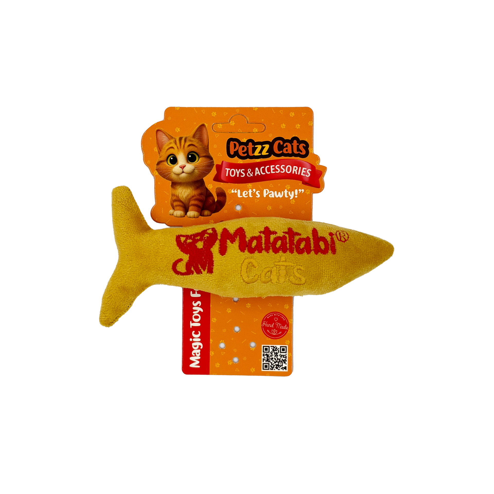 PetzzCats Jr. Fish Matatabi ve Çıngırak Sesli Peluş Kedi Oyuncağı Sarı 17x7 Cm