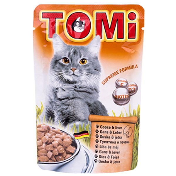 Tomi Kaz Eti ve Ciğerli Pouch Yetişkin Konserve Kedi Maması 100 Gr